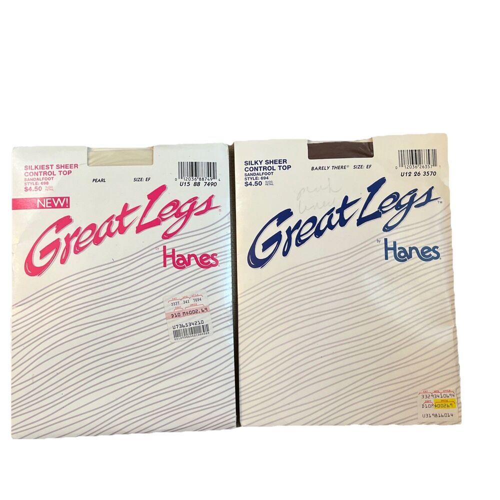 Hanes Great Legs Silky Sheer Pantyhose Lot of 2 Sz EF Barely There Pearl Control